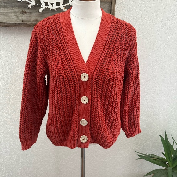 Babaa no. 18 mini Cardigan Cozy Terracota Red Knit Sweater - Picture 1 of 11